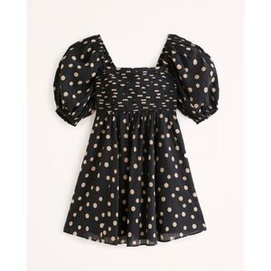 NWT Abercombie & Fitch Emerson Ruched Puff Sleeve Mini Dress in Black Polka Dot
